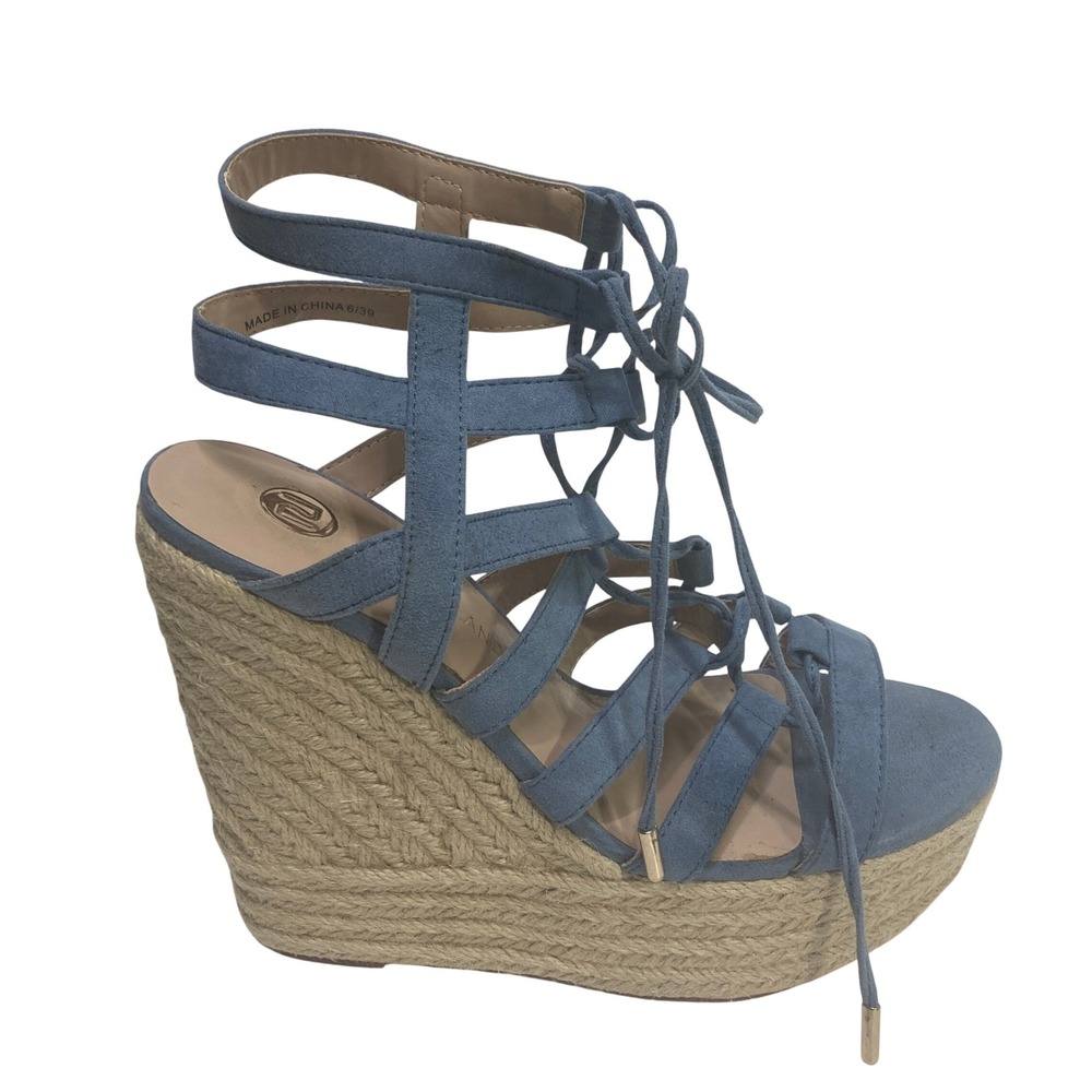River Island Blue Faux Suede Lace Up Espadrille Wedge Sandals Size 6/39 682069/1